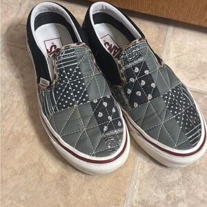 Vans Quilted Patchwork Slip-On Shoes - Black and Gray